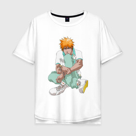 Мужская футболка хлопок Oversize с принтом Ичиго , 100% хлопок | свободный крой, круглый ворот, “спинка” длиннее передней части | anime | bleach | hero | ichigo kurosaki | manga | блич | герой | ичиго куросаки