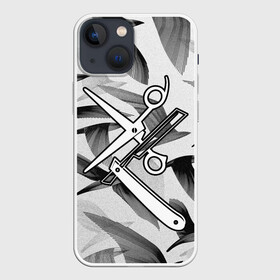 Чехол для iPhone 13 mini с принтом Барбер ,  |  | барбер | бритва | ножницы | опасная бритва | птицы | рисунок
