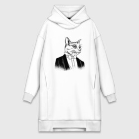 Платье-худи хлопок с принтом Сэр Кот Джентльмен ,  |  | black cat | cat | cats | cute | gentleman | kawaii | kitten | kitty | pussycat | sir cat | в костюме | кавайи | котенок | коты | котята | кошка | люблю котов | пиджак | прикол | рисунок кота | черный кот | юмор