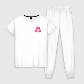 Женская пижама хлопок с принтом Маленькая Розовая лягушка , 100% хлопок | брюки и футболка прямого кроя, без карманов, на брюках мягкая резинка на поясе и по низу штанин | Тематика изображения на принте: единорог | животное | лягушка | персонаж | розовая лягушка