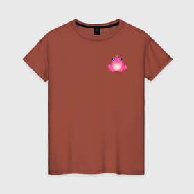 Женская футболка хлопок с принтом Маленькая Розовая лягушка , 100% хлопок | прямой крой, круглый вырез горловины, длина до линии бедер, слегка спущенное плечо | Тематика изображения на принте: единорог | животное | лягушка | персонаж | розовая лягушка
