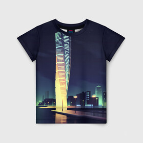 Детская футболка 3D с принтом Ночной Город , 100% гипоаллергенный полиэфир | прямой крой, круглый вырез горловины, длина до линии бедер, чуть спущенное плечо, ткань немного тянется | архитектура | город | здания | ночной город