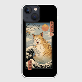 Чехол для iPhone 13 mini с принтом CATZILLA ,  |  | cat | cats | catzilla | godzilla | japan | kaiju | neko | ninja | retro | samurai | shark | wave | yakuza | акула | волна | годзилла | кайдзю | катана | кот | котенок | котзилла | коты | котэ | котята | кошка | неко | ниндзя | ретро | самурай | якудза