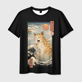 Мужская футболка 3D с принтом CATZILLA , 100% полиэфир | прямой крой, круглый вырез горловины, длина до линии бедер | cat | cats | catzilla | godzilla | japan | kaiju | neko | ninja | retro | samurai | shark | wave | yakuza | акула | волна | годзилла | кайдзю | катана | кот | котенок | котзилла | коты | котэ | котята | кошка | неко | ниндзя | ретро | самурай | якудза