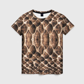Женская футболка 3D с принтом Snake Skin , 100% полиэфир ( синтетическое хлопкоподобное полотно) | прямой крой, круглый вырез горловины, длина до линии бедер | Тематика изображения на принте: reptile | scales | skin | snake | змея
