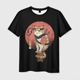 Мужская футболка 3D с принтом Кот Ниндзя , 100% полиэфир | прямой крой, круглый вырез горловины, длина до линии бедер | cat | cats | japan | ninja | samurai | yakuza | катана | кот | котенок | коты | котэ | котята | кошка | ниндзя | самурай | якудза | япония