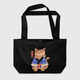 Пляжная сумка 3D с принтом Суши Мастер , 100% полиэстер | застегивается на металлическую кнопку; внутренний карман застегивается на молнию. Стенки укреплены специальным мягким материалом, чтобы защитить содержимое от несильных ударов
 | cat | cats | japan | master | ninja | samurai | sushi | yakuza | катана | кот | котенок | коты | котэ | котята | кошка | мастер | ниндзя | самурай | суши | якудза | япония
