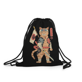 Рюкзак-мешок 3D с принтом Shogun Cat , 100% полиэстер | плотность ткани — 200 г/м2, размер — 35 х 45 см; лямки — толстые шнурки, застежка на шнуровке, без карманов и подкладки | cat | cats | japan | ninja | samurai | shogun | yakuza | катана | кот | котенок | коты | котэ | котята | кошка | ниндзя | самурай | сёгун | якудза | япония