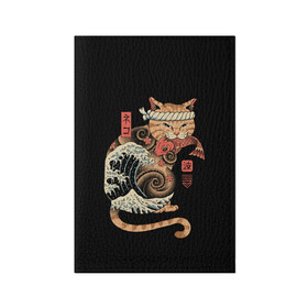 Обложка для паспорта матовая кожа с принтом Cat Wave , натуральная матовая кожа | размер 19,3 х 13,7 см; прозрачные пластиковые крепления | cat | cats | japan | ninja | samurai | shogun | wave | yakuza | волна | катана | кот | котенок | коты | котэ | котята | кошка | ниндзя | самурай | сёгун | якудза | япония