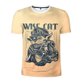 Мужская футболка 3D спортивная с принтом Wise cat , 100% полиэстер с улучшенными характеристиками | приталенный силуэт, круглая горловина, широкие плечи, сужается к линии бедра | Тематика изображения на принте: steampunk | арт | графика | обои | плакат | постер | стимпанк