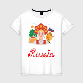 Женская футболка хлопок с принтом Патриот России , 100% хлопок | прямой крой, круглый вырез горловины, длина до линии бедер, слегка спущенное плечо | люблю свою родину | патриот | патриотизм | преданный отчизне | родина | россия | я люблю россию