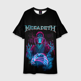 Детское платье 3D с принтом MEGADETH , 100% полиэстер | прямой силуэт, чуть расширенный к низу. Круглая горловина, на рукавах — воланы | Тематика изображения на принте: grange | hardcore | megadeth | metal | music | punk | rock | trash | usa | мастейн | мегадес | метал | музыка | панк | рок | трэш