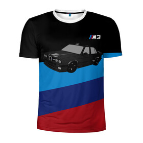 Мужская футболка 3D спортивная с принтом BMW M3 , 100% полиэстер с улучшенными характеристиками | приталенный силуэт, круглая горловина, широкие плечи, сужается к линии бедра | Тематика изображения на принте: bmw | m3 | авто | бмв | бумер | спорт