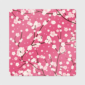 Магнит виниловый Квадрат с принтом Сакура , полимерный материал с магнитным слоем | размер 9*9 см, закругленные углы | Тематика изображения на принте: flowers | ветки сакуры | розовые цветочки | сакура | цветы