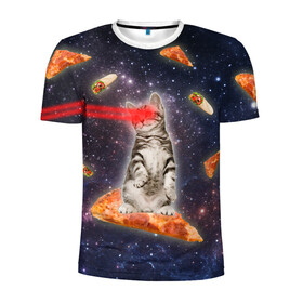 Мужская футболка 3D спортивная с принтом Котик в космосе , 100% полиэстер с улучшенными характеристиками | приталенный силуэт, круглая горловина, широкие плечи, сужается к линии бедра | nyan cat | youtube | еда | космос | котик | мемы | пицца | психоделика | ютуб