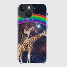 Чехол для iPhone 13 mini с принтом Кот на Жирафе ,  |  | nyan cat | youtube | африка | жираф | космос | кот | кошка | мемы | психоделика | ютуб