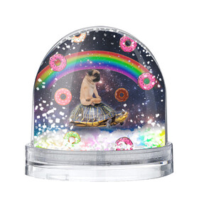 Снежный шар с принтом Мопс на черепахе в космосе , Пластик | Изображение внутри шара печатается на глянцевой фотобумаге с двух сторон | космос | мемы | мопс | психоделика | собака | черепаха