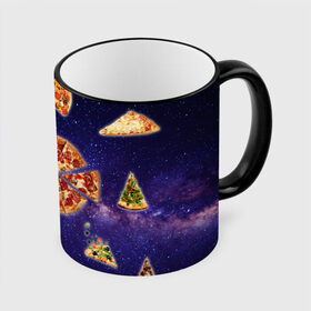 Кружка с принтом Пицца в космосе , керамика | ёмкость 330 мл | meat | pizza | space | youtube | еда | космос | мемы | пицца | психоделика | ютуб