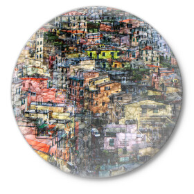 Значок с принтом ГОРОДОК ,  металл | круглая форма, металлическая застежка в виде булавки | абстракция | город | молодежное | пестрое | провинция | хайп