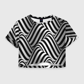 Женская футболка Crop-top 3D с принтом 3D Иллюзия , 100% полиэстер | круглая горловина, длина футболки до линии талии, рукава с отворотами | 3d texture | абстракция | оптическая иллюзия | полосы | черно белое