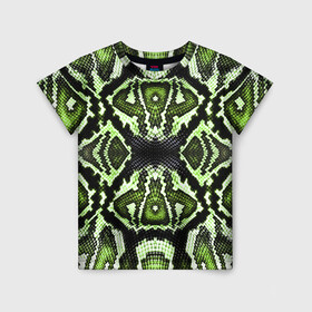 Детская футболка 3D с принтом Green Snake , 100% гипоаллергенный полиэфир | прямой крой, круглый вырез горловины, длина до линии бедер, чуть спущенное плечо, ткань немного тянется | reptile | scales | skin | snake | змея