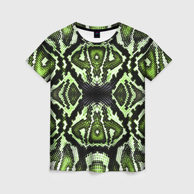 Женская футболка 3D с принтом Green Snake , 100% полиэфир ( синтетическое хлопкоподобное полотно) | прямой крой, круглый вырез горловины, длина до линии бедер | reptile | scales | skin | snake | змея