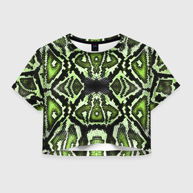 Женская футболка Crop-top 3D с принтом Green Snake , 100% полиэстер | круглая горловина, длина футболки до линии талии, рукава с отворотами | reptile | scales | skin | snake | змея