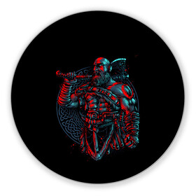 Коврик для мышки круглый с принтом Brutal Kratos , резина и полиэстер | круглая форма, изображение наносится на всю лицевую часть | gad of war | game | games | god of war | god of wor | атрей | атрэй | бог войны | игра | игры | кратос
