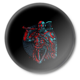 Значок с принтом Brutal Kratos ,  металл | круглая форма, металлическая застежка в виде булавки | gad of war | game | games | god of war | god of wor | атрей | атрэй | бог войны | игра | игры | кратос