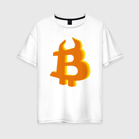 Женская футболка хлопок Oversize с принтом Btc год быка , 100% хлопок | свободный крой, круглый ворот, спущенный рукав, длина до линии бедер
 | 2021 | bitcoin | btc | б | битиси | биткоин | год быка | желтый | коин | новый биткоин | рогатый