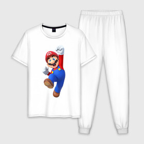 Мужская пижама хлопок с принтом Марио , 100% хлопок | брюки и футболка прямого кроя, без карманов, на брюках мягкая резинка на поясе и по низу штанин
 | mario | водопроводчик марио | марио | нинтендо | супер марио