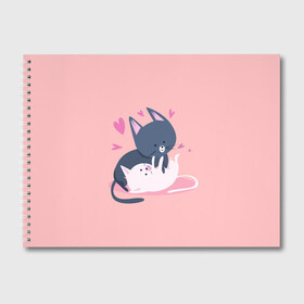 Альбом для рисования с принтом Влюбленные котики , 100% бумага
 | матовая бумага, плотность 200 мг. | влюбленные коты | коты | любовь | сердечки | черный кот