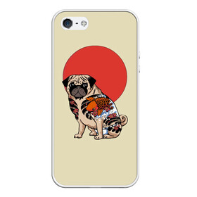 Чехол для iPhone 5/5S матовый с принтом Мопс , Силикон | Область печати: задняя сторона чехла, без боковых панелей | мопс | мопсик | мопсики | самурай | собака | солнце | тату | япония | японское