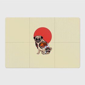 Магнитный плакат 3Х2 с принтом Мопс , Полимерный материал с магнитным слоем | 6 деталей размером 9*9 см | мопс | мопсик | мопсики | самурай | собака | солнце | тату | япония | японское