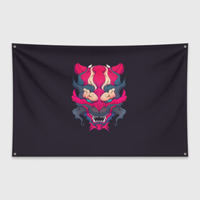 Флаг-баннер с принтом Японский дьявол , 100% полиэстер | размер 67 х 109 см, плотность ткани — 95 г/м2; по краям флага есть четыре люверса для крепления | дьявол | закат | иньйань | иньянь | катана | катаны | самураи | самурай | япония | японское
