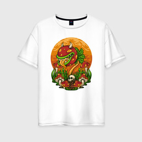 Женская футболка хлопок Oversize с принтом Растение-убийца , 100% хлопок | свободный крой, круглый ворот, спущенный рукав, длина до линии бедер
 | гриб | дьябло | дьявол | монстр | растение | рога | сатана | цветок | череп