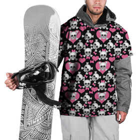 Накидка на куртку 3D с принтом череп с бантом , 100% полиэстер |  | бантики | розовое | сердца | череп | черный фон