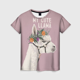 Женская футболка 3D с принтом My cute llama , 100% полиэфир ( синтетическое хлопкоподобное полотно) | прямой крой, круглый вырез горловины, длина до линии бедер | llama | альпака | животные | лама