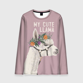 Мужской лонгслив 3D с принтом My cute llama , 100% полиэстер | длинные рукава, круглый вырез горловины, полуприлегающий силуэт | llama | альпака | животные | лама