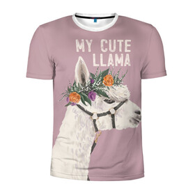 Мужская футболка 3D спортивная с принтом My cute llama , 100% полиэстер с улучшенными характеристиками | приталенный силуэт, круглая горловина, широкие плечи, сужается к линии бедра | llama | альпака | животные | лама