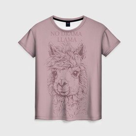 Женская футболка 3D с принтом No drama llama , 100% полиэфир ( синтетическое хлопкоподобное полотно) | прямой крой, круглый вырез горловины, длина до линии бедер | llama | альпака | животные | лама