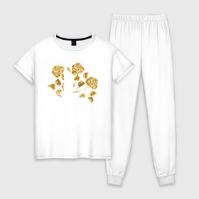 Женская пижама хлопок с принтом БТС BTS Stay Gold V2 Bangtan , 100% хлопок | брюки и футболка прямого кроя, без карманов, на брюках мягкая резинка на поясе и по низу штанин | bangtan boys | bts | k pop | stay gold | бтс | версия 2