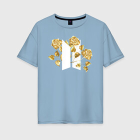 Женская футболка хлопок Oversize с принтом БТС BTS Stay Gold V2 Bangtan , 100% хлопок | свободный крой, круглый ворот, спущенный рукав, длина до линии бедер
 | Тематика изображения на принте: bangtan boys | bts | k pop | stay gold | бтс | версия 2