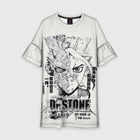 Детское платье 3D с принтом Dr. Stone Senkuu , 100% полиэстер | прямой силуэт, чуть расширенный к низу. Круглая горловина, на рукавах — воланы | dr. stone | kohaku | senku | taiju | доктор стоун | исигами сэнку | кохаку | сэнку | тайдзю | цукаса