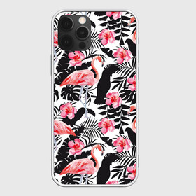 Чехол для iPhone 12 Pro Max с принтом фламинго и попугаи , Силикон |  | птицы | тропики | фламинго