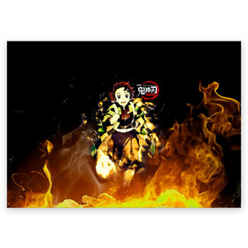 Поздравительная открытка с принтом Танджиро Камадо в огне , 100% бумага | плотность бумаги 280 г/м2, матовая, на обратной стороне линовка и место для марки
 | demon slayer | kamado | kimetsu no yaiba | nezuko | tanjiro | аниме | гию томиока | зеницу агацума | иноске хашибира | камадо | клинок | корзинная девочка | манга | музан кибуцуджи | незуко | рассекающий демонов | танджиро