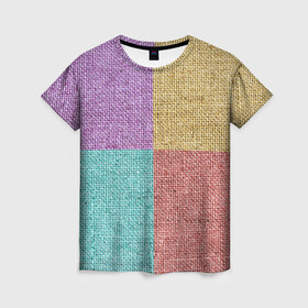 Женская футболка 3D с принтом Burlap Patchwork , 100% полиэфир ( синтетическое хлопкоподобное полотно) | прямой крой, круглый вырез горловины, длина до линии бедер | burlap | patchwork | sackcloth | мешковина | ткань