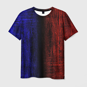 Мужская футболка 3D с принтом Сине-Красная Текстура , 100% полиэфир | прямой крой, круглый вырез горловины, длина до линии бедер | Тематика изображения на принте: blue and red | scratches | сине красный | текстура | царапины