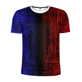Мужская футболка 3D спортивная с принтом Сине-Красная Текстура , 100% полиэстер с улучшенными характеристиками | приталенный силуэт, круглая горловина, широкие плечи, сужается к линии бедра | Тематика изображения на принте: blue and red | scratches | сине красный | текстура | царапины