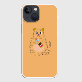 Чехол для iPhone 13 mini с принтом РЫЖИЙ КОТ ТОЛСТЯК ,  |  | cat. котенок | ginger | антиспорт | барсик | детский | коктейль | летний | мем | мультики | обжора | пушистый | смешные кошки | шоколад